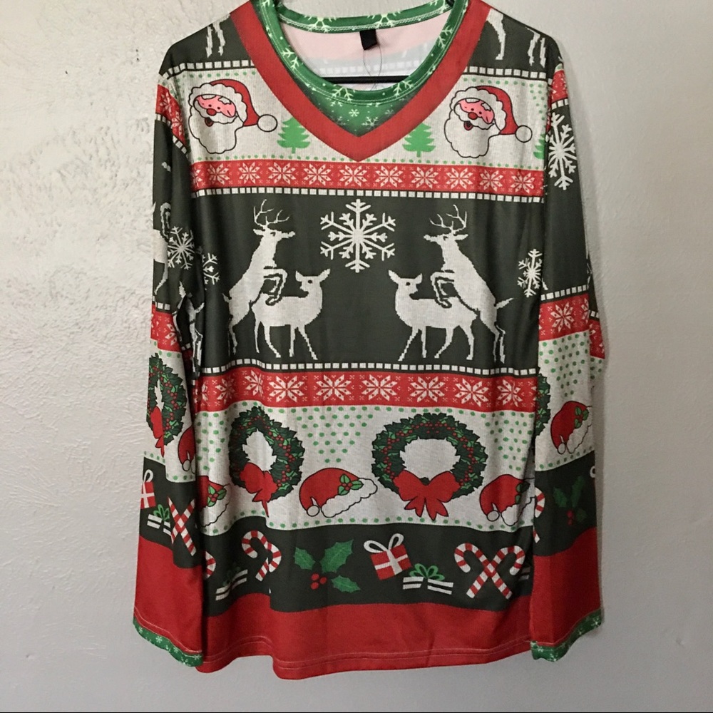Faux Ugly Sweater Shirt - Reindeer Acting Naughty